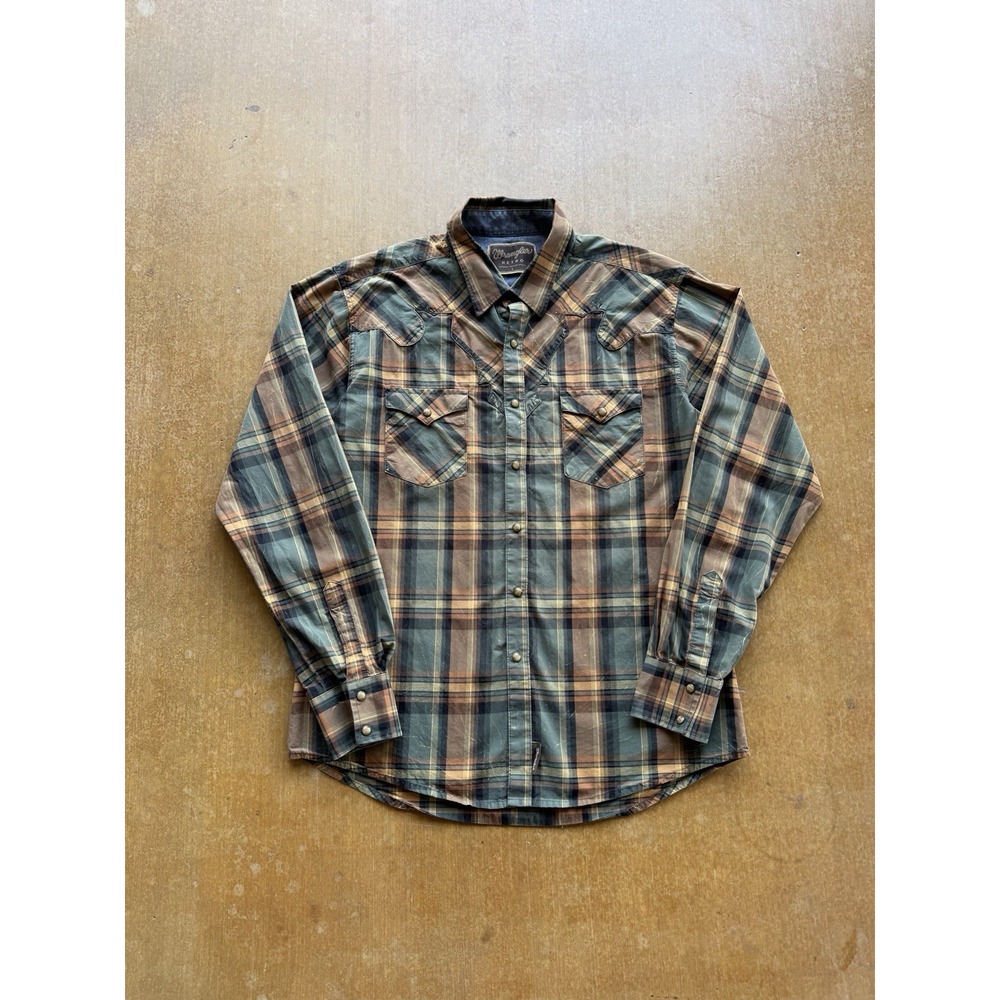 Wrangler Retro Cotton Shadow Plaid Pearl Snap Western Button Up Shirt MVR222M L